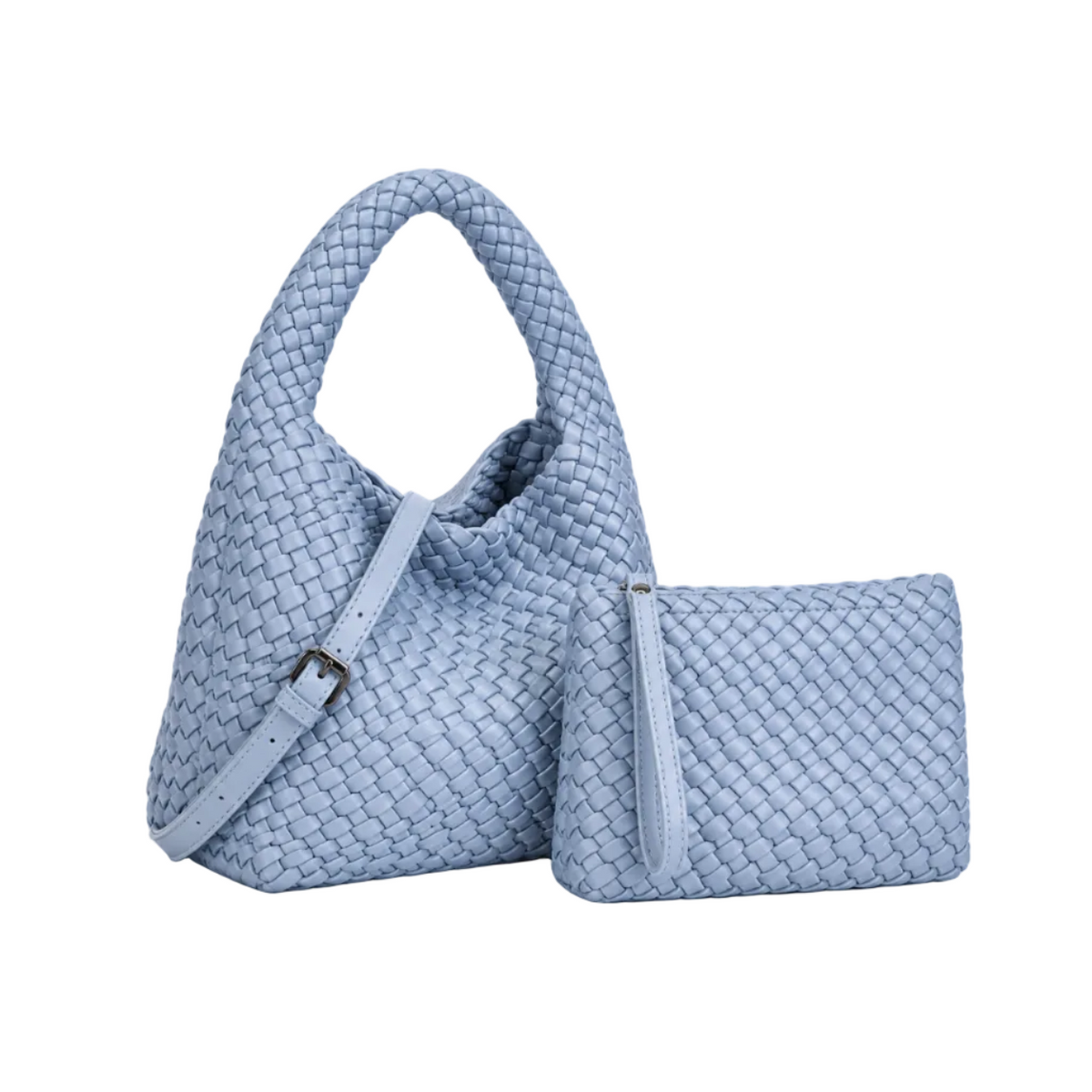 Powder Blue Woven Hobo bag With Pouch