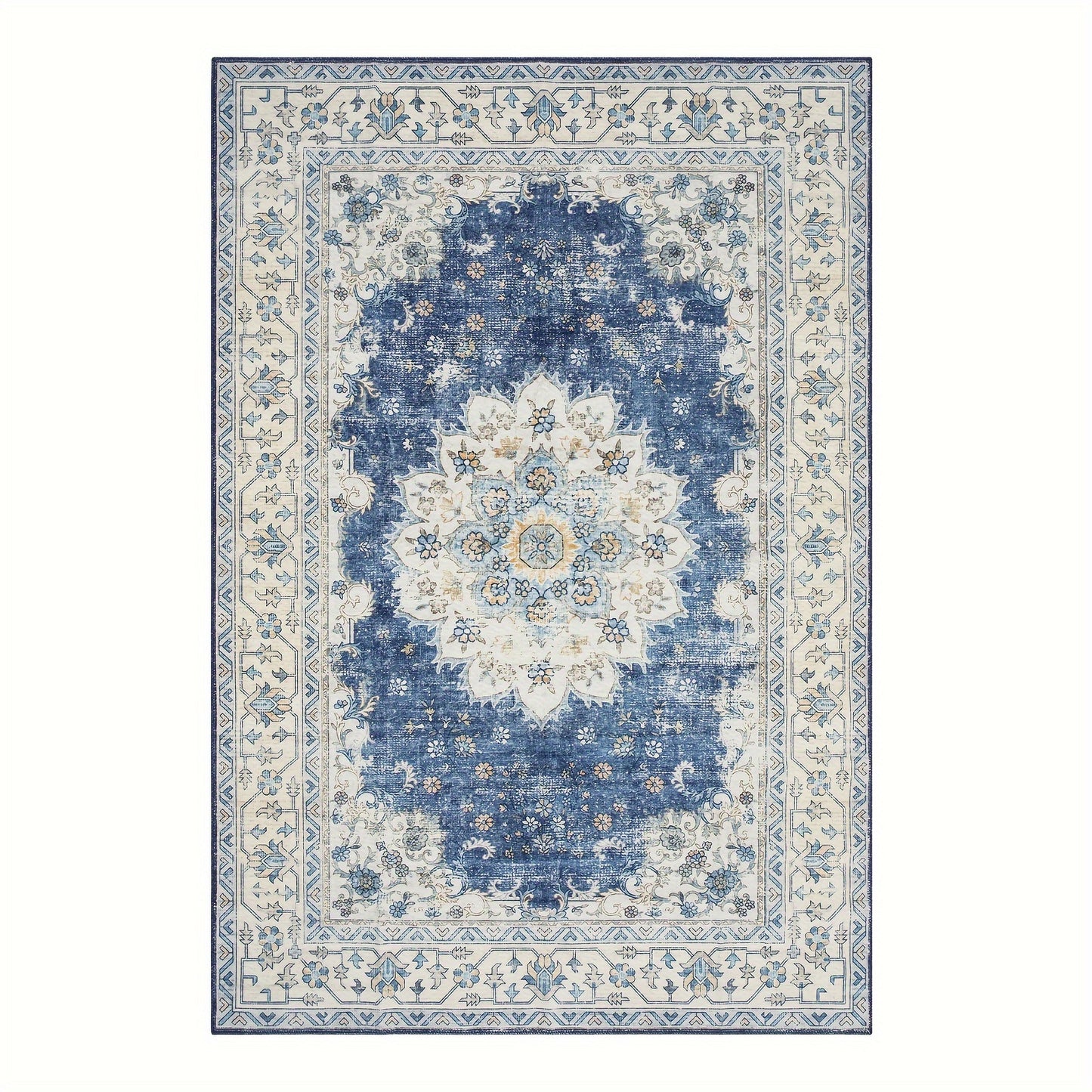 Vintage Floral Print Throw Floor Carpet Small Entrance Rug Washable Living Room Rug Easy Cleaning Rug Stain Resistant Indoor Carpet Non Slip Non Shedding Low Pile Soft Bedroom Rug Folding Rug For Dining Room Office Kitchen