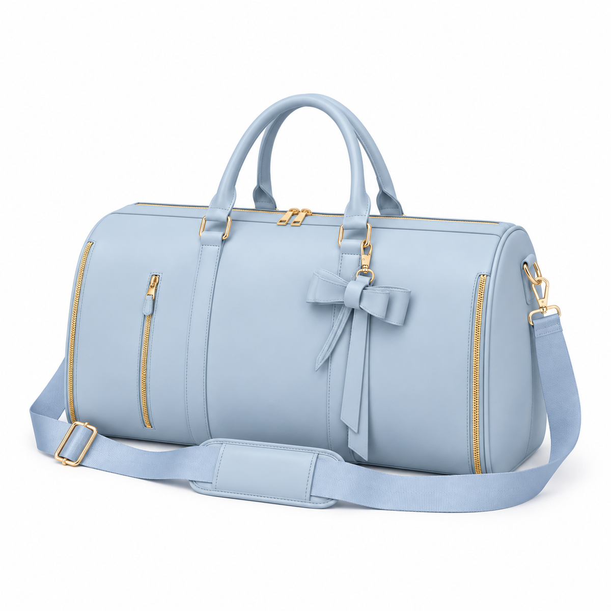Powder Blue Bow Garment Overnight Bag