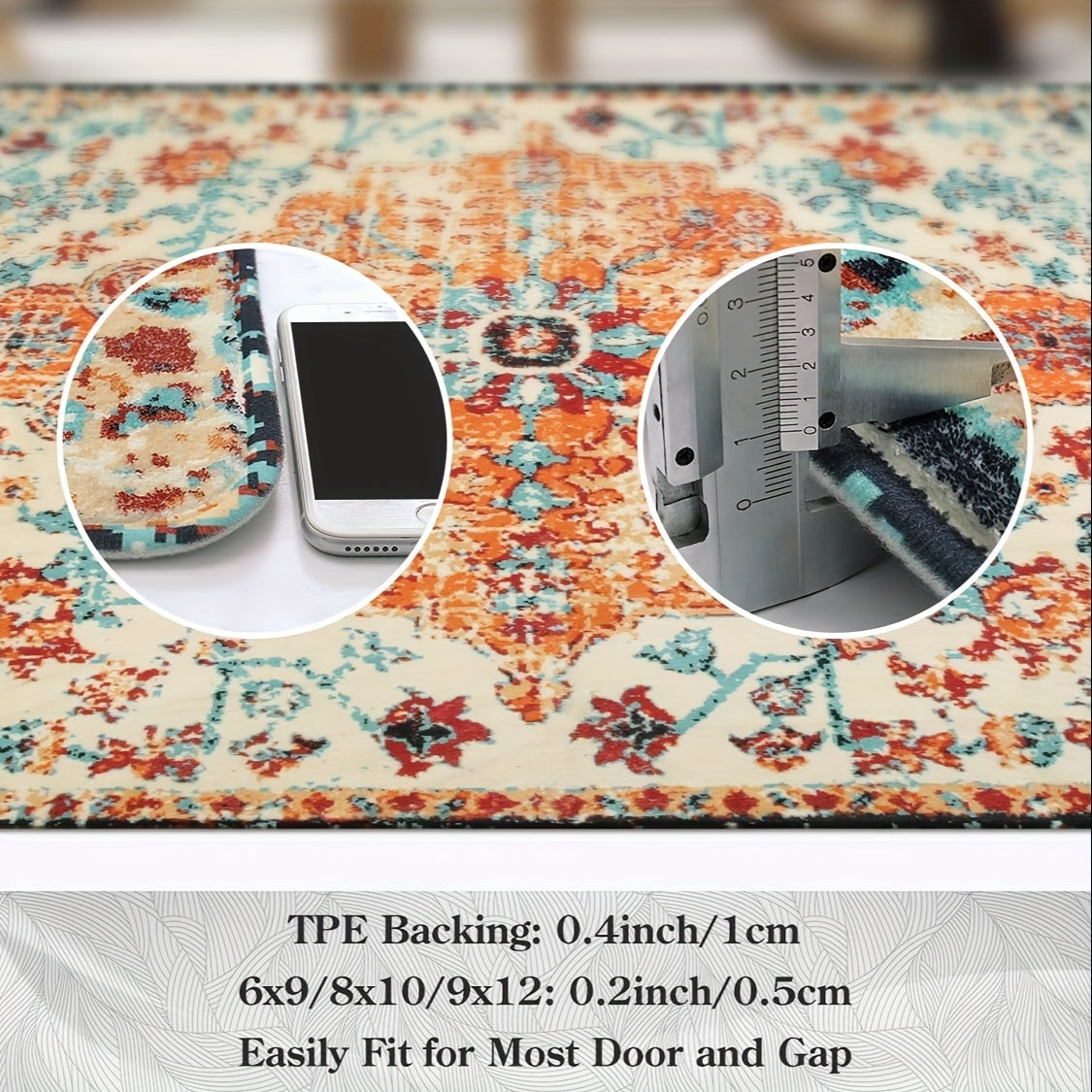 Bohemian Floral Medallion Area Rug - Oriental Distressed Bedroom Carpet Country Vintage Faux Wool Indoor Throw Mat Non-Slip Washable Low-Pile Carpet For Bathroom Living Kitchen Laundry Room