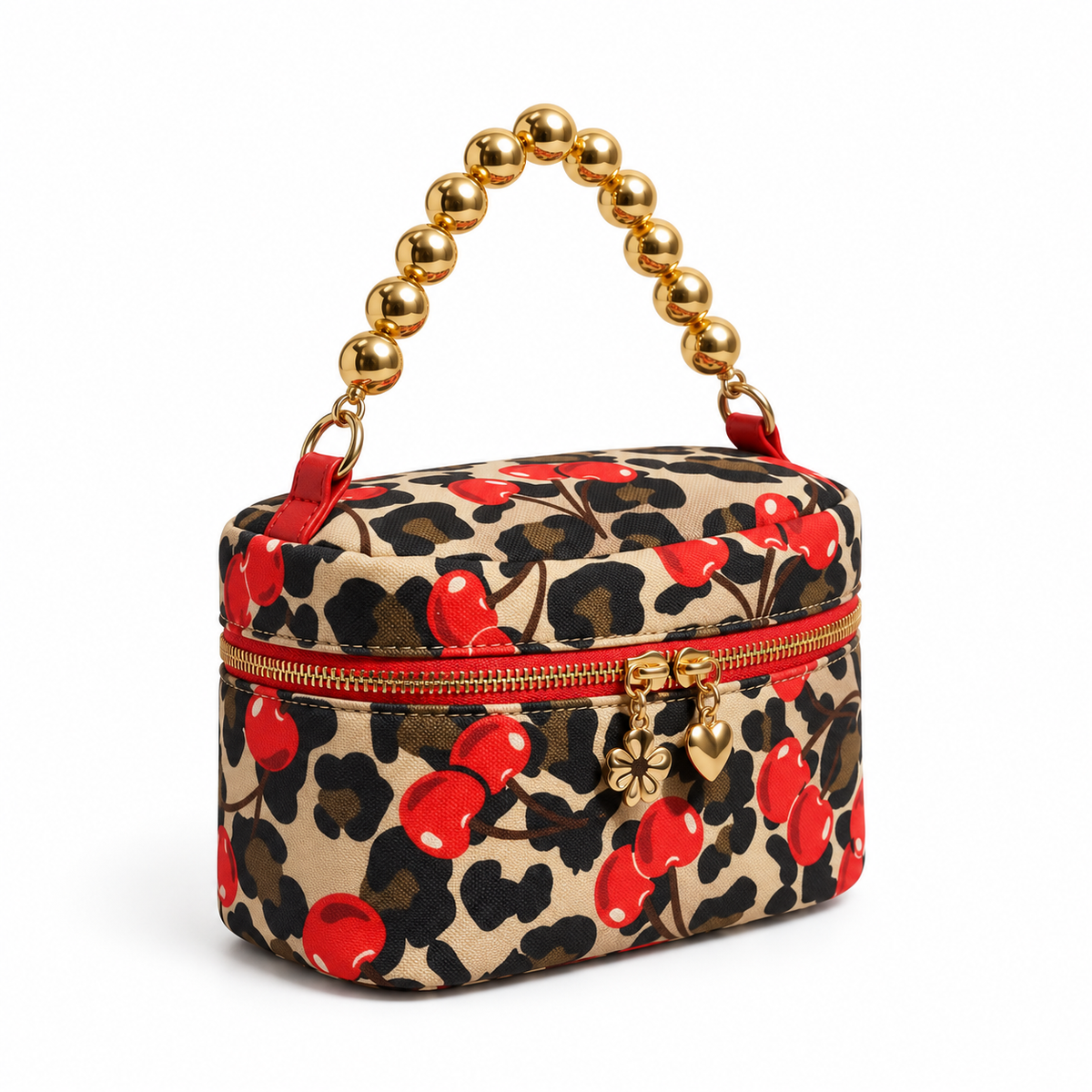 Cherry Leopard Print Gold Handle Bag