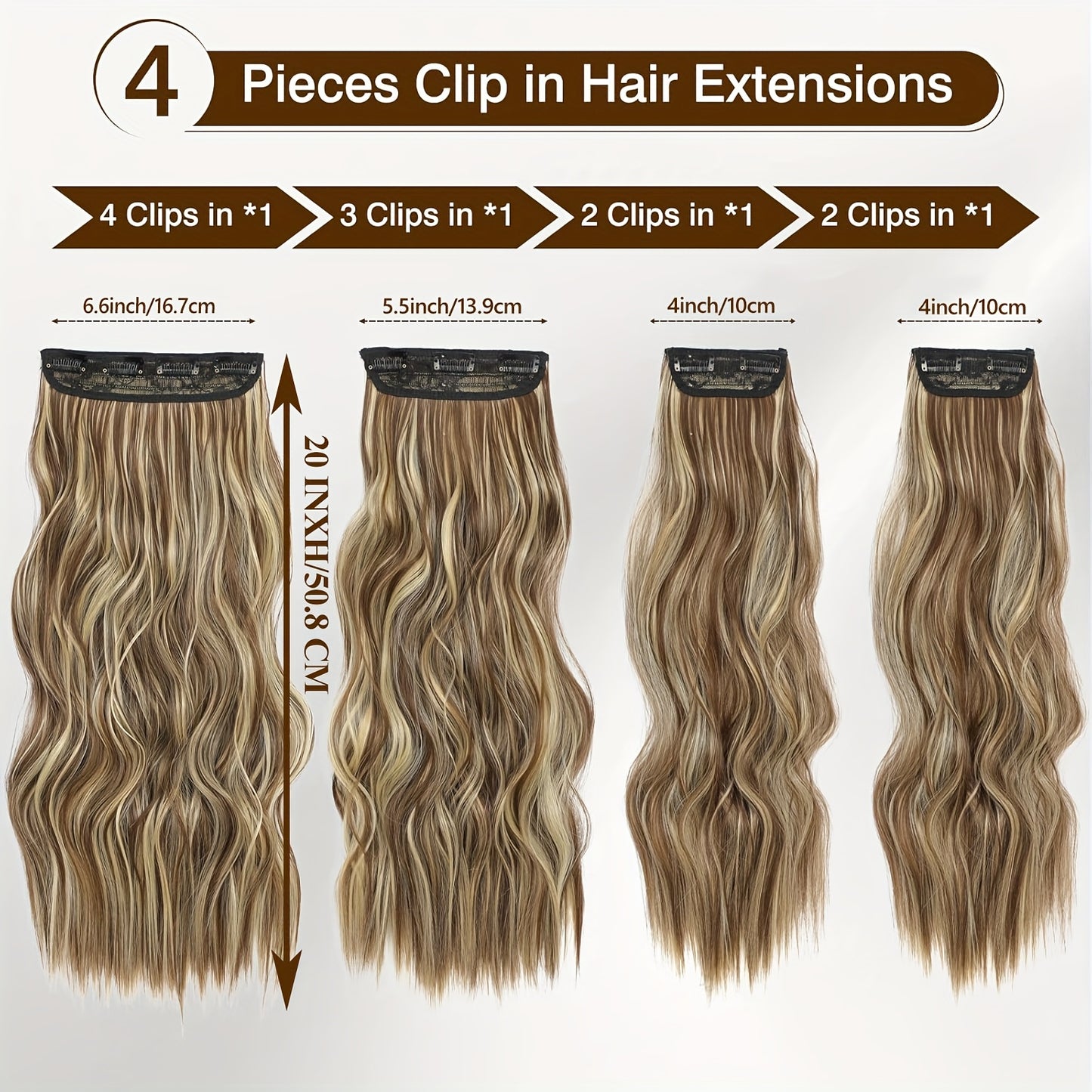 4pcs NAYOO Clip-In Hair Extensions for Women - 18" Long Deep Wavy Curly Synthetic Hairpieces, Natural Look & Feel, Easy Clip-In Installation, Elegant Style Upgrade, Hair Styling, Natural Appearance, Secure Clip Attachments