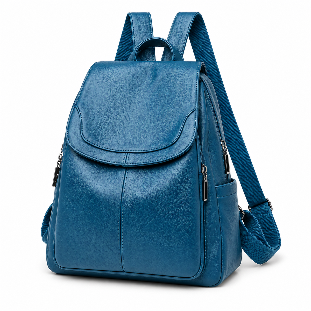 Lake Blue Textured Flap Everyday Backpack