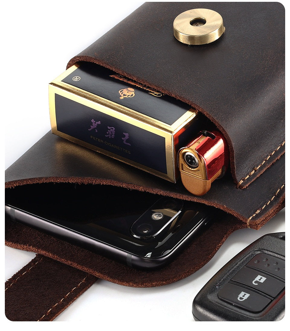 Men's Genuine Leather Mobile Phone Key Waist Bag Creative Vegetable Tanned Leather Waist Bag Men Wear Belt Tactical Waist Bag