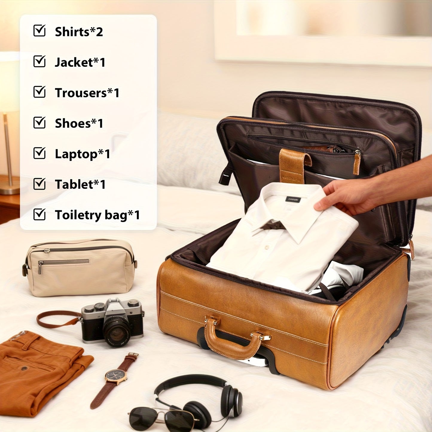 Leathario Travel Luggage, Wheeled Luggage, Men's Luggage Bag, Wheeled Genuine Leather Laptop Briefcase, Carry-on Suitcase, Local Warehouse, Christmas/Halloween