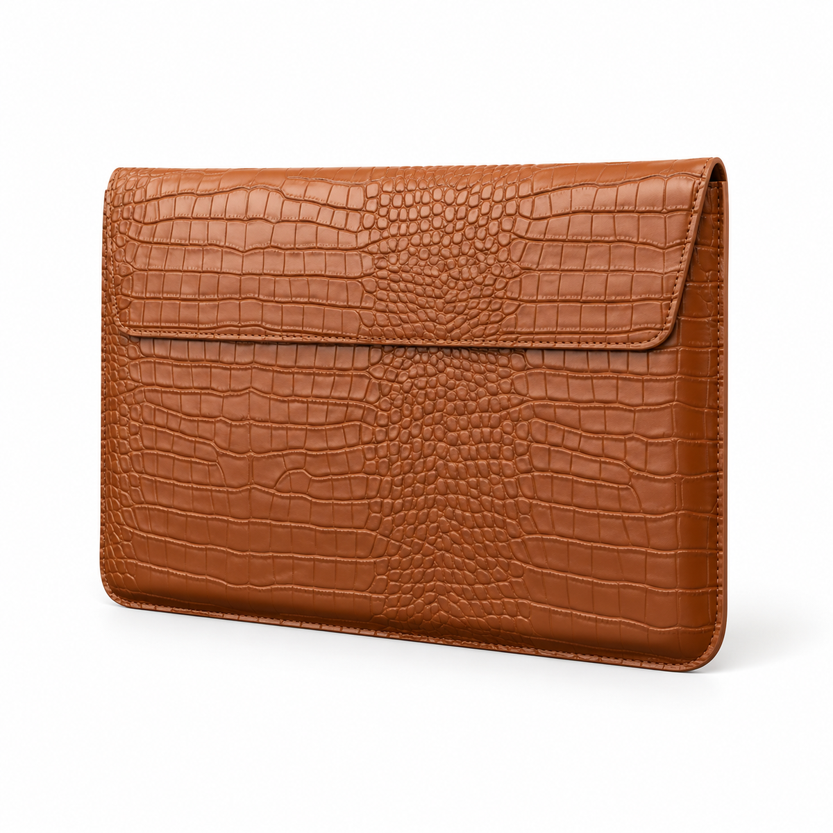 Caramel Crocodile Embossed Leather Laptop Bag