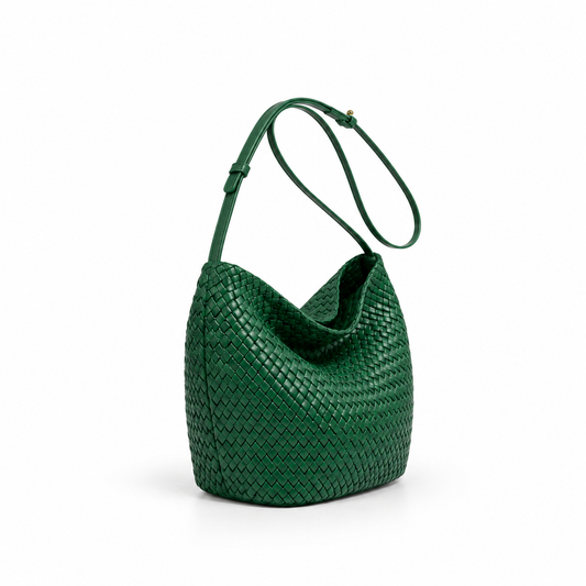 Emerald Woven Slouchy Shoulder Bucket Bag
