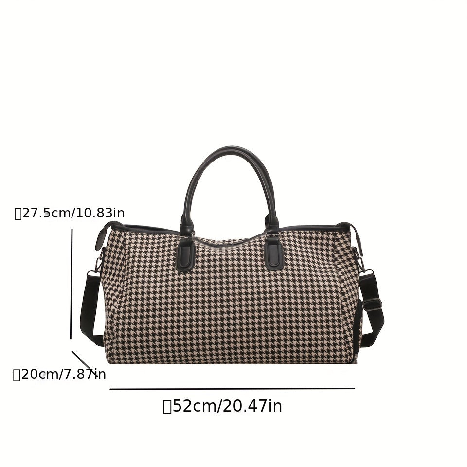 Large Capacity Houndstooth Pattern Sports Bag, Versatile Travel Duffel Luggage Handbag, Trendy Overnight Bag