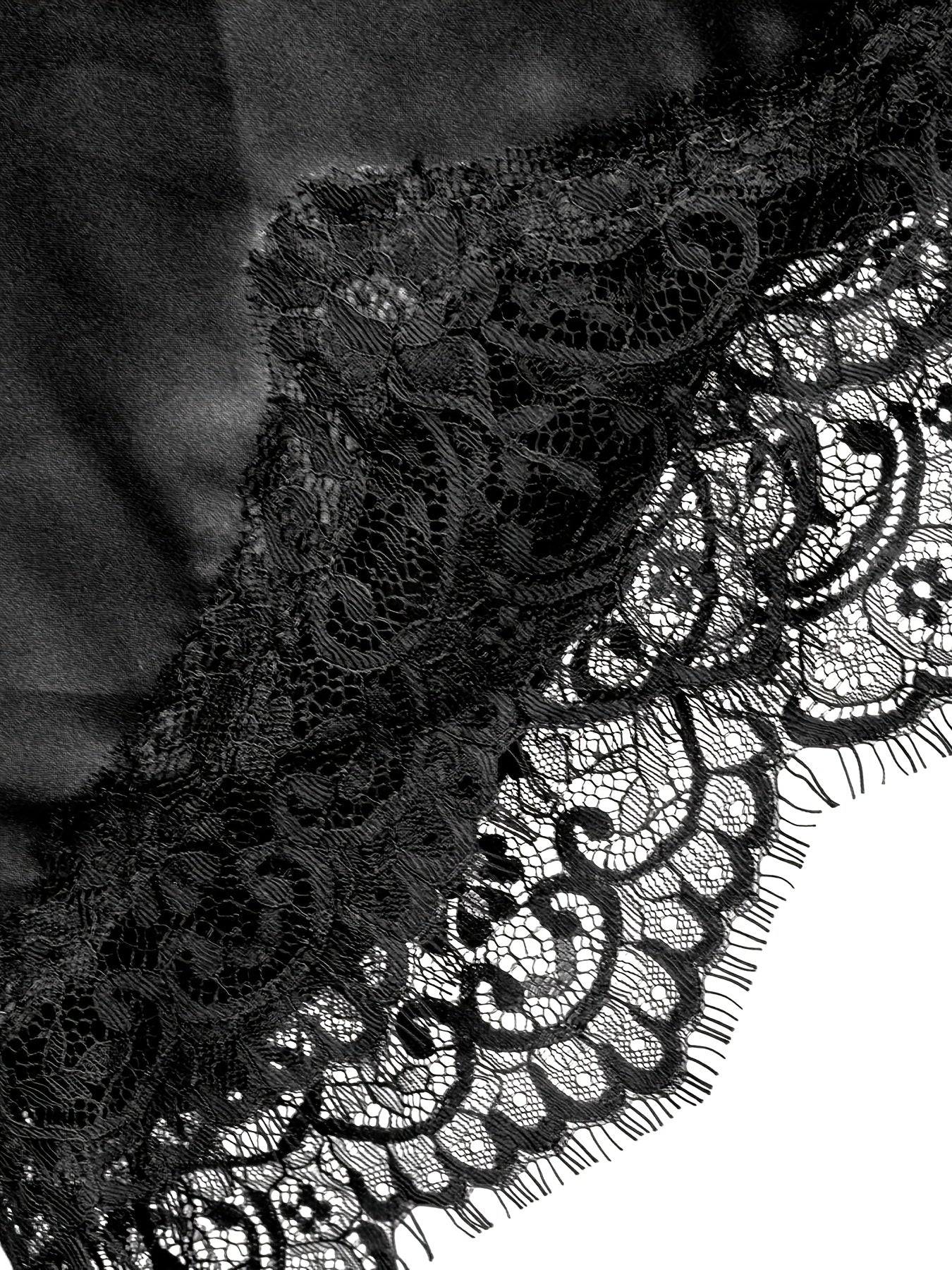 Women's Black Satin Robe - Elegant Long Lace Kimono, Lightweight Bridal Sleepwear for Wedding Day, Polyester, Contrast Lace Detail, Bride Lingerie