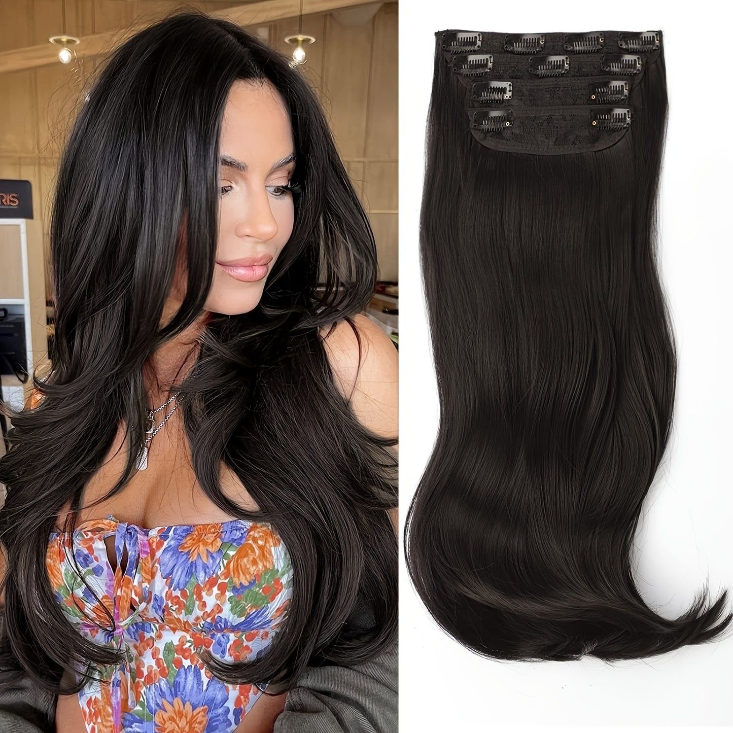 Clip In Hair Extensions, Hair Extensions for Women Straight Layered Hair Extensions Synthetic Heat Resistant Long Wavy Daily Use 20 Inch