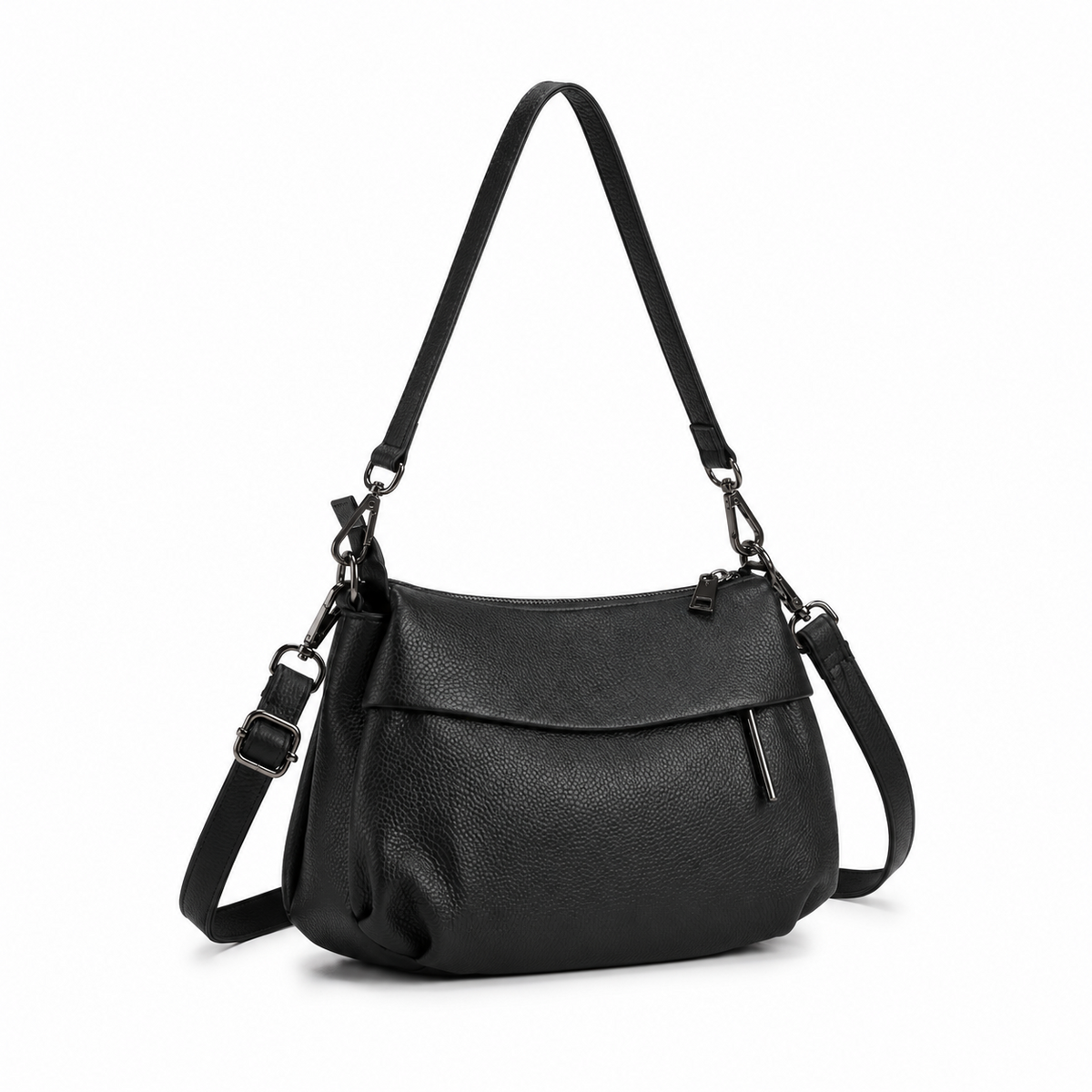 Classic Black Textured Shoulder Crossbody Bag