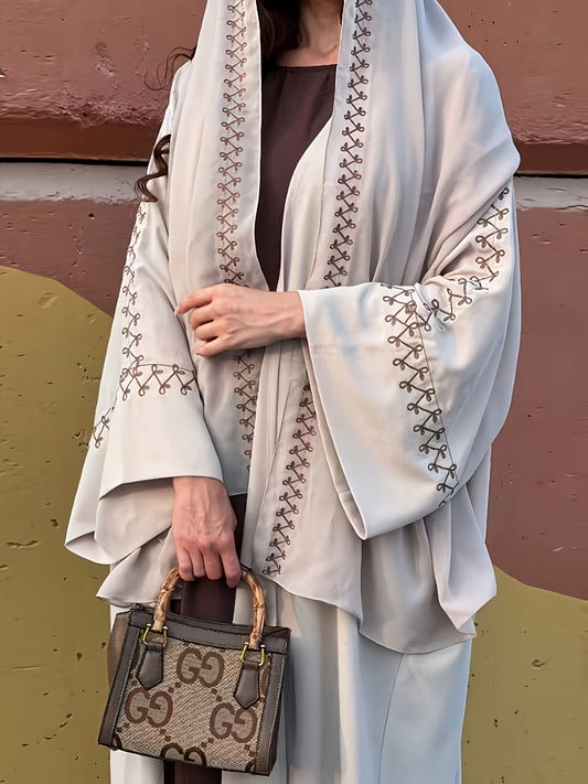 Plus Size - Plus Size Women's Long Sleeve Open Front Middle Eastern-Inspired Abaya Burqa with Headscarf - Casual, Machine Washable, Dry Cleanable, Versatile for All Seasons