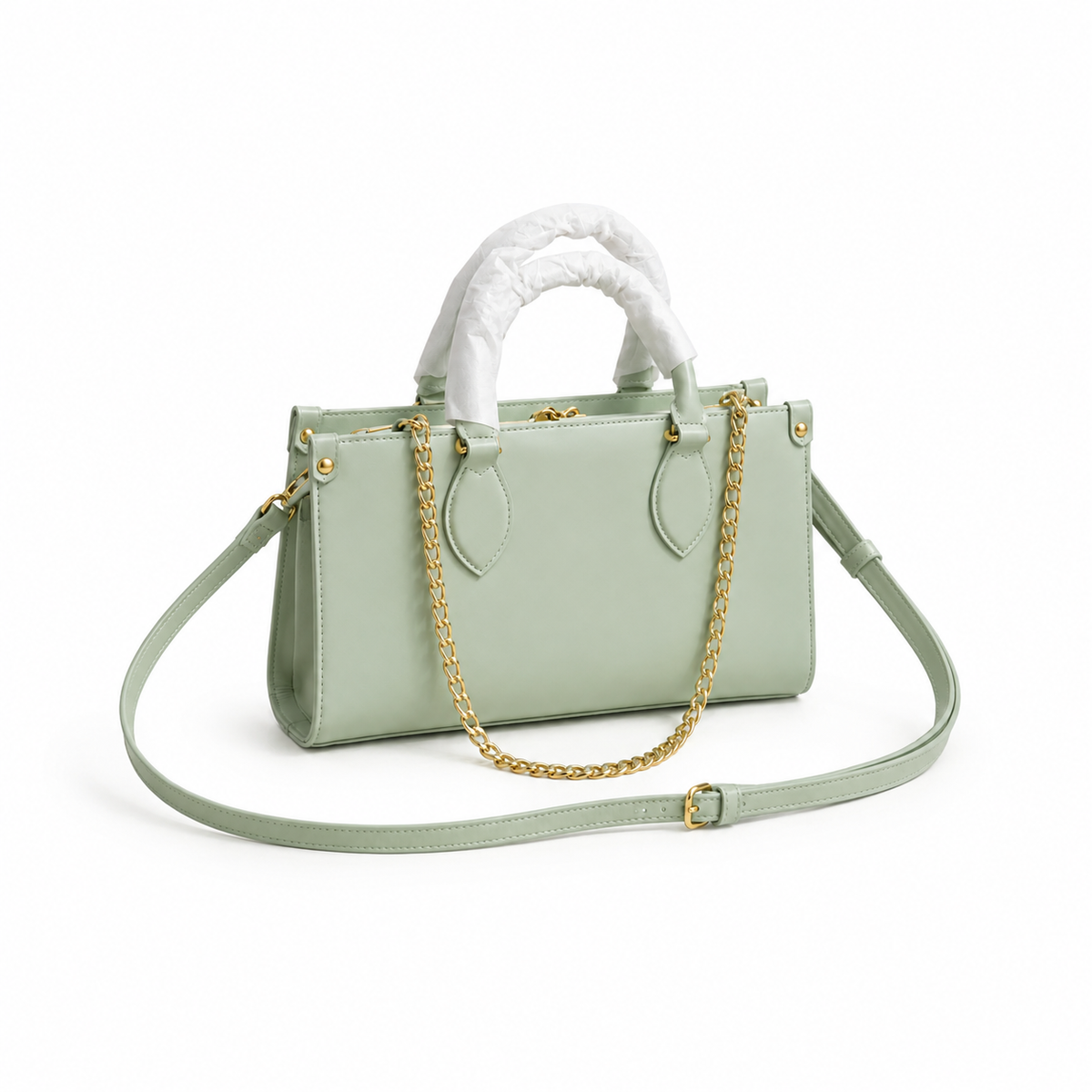 Mint Green Structured Chain Shoulder Handbag