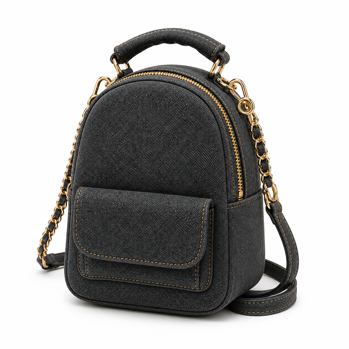 Deep Grey Denim Mini Backpack Bag