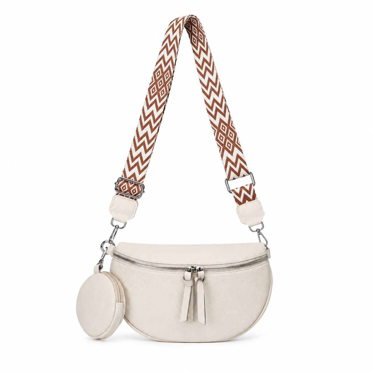 Ivory Crescent Sling Bag With Pouch