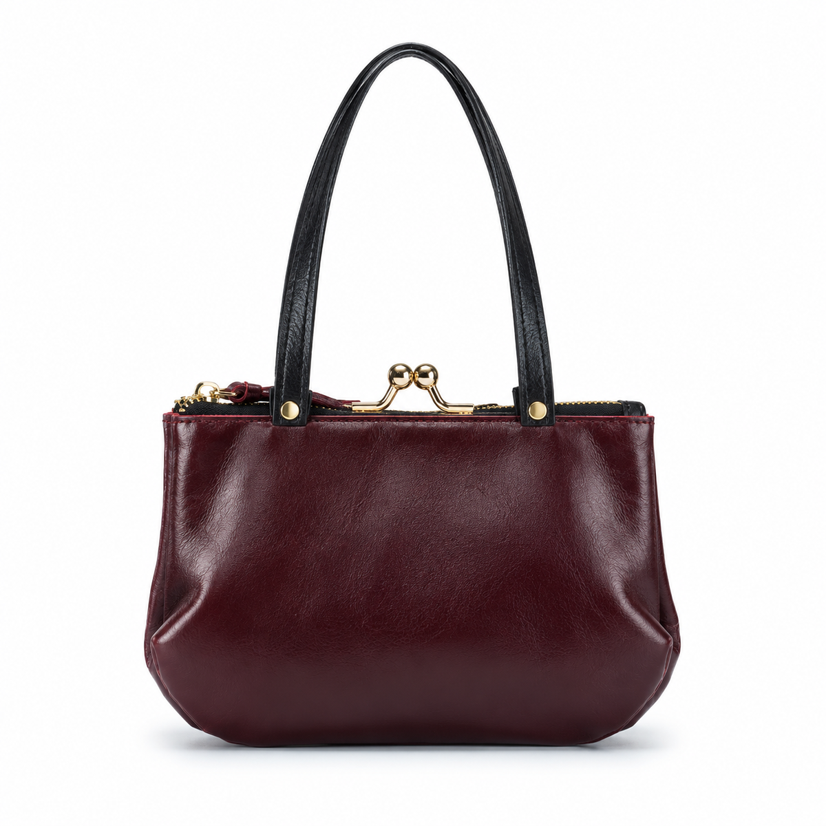 Elegant Burgundy Kiss Lock Clutch Bag