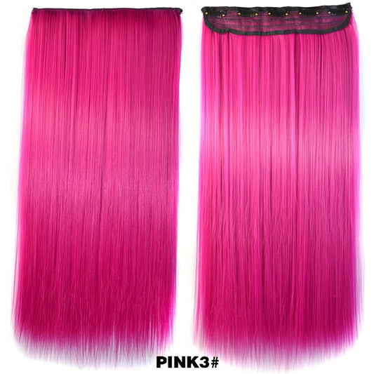 24 Inch Synthetic  5 Clips In Hair Extensions Long Straight High Temperature Fiber Colorful Hairpiece for Women