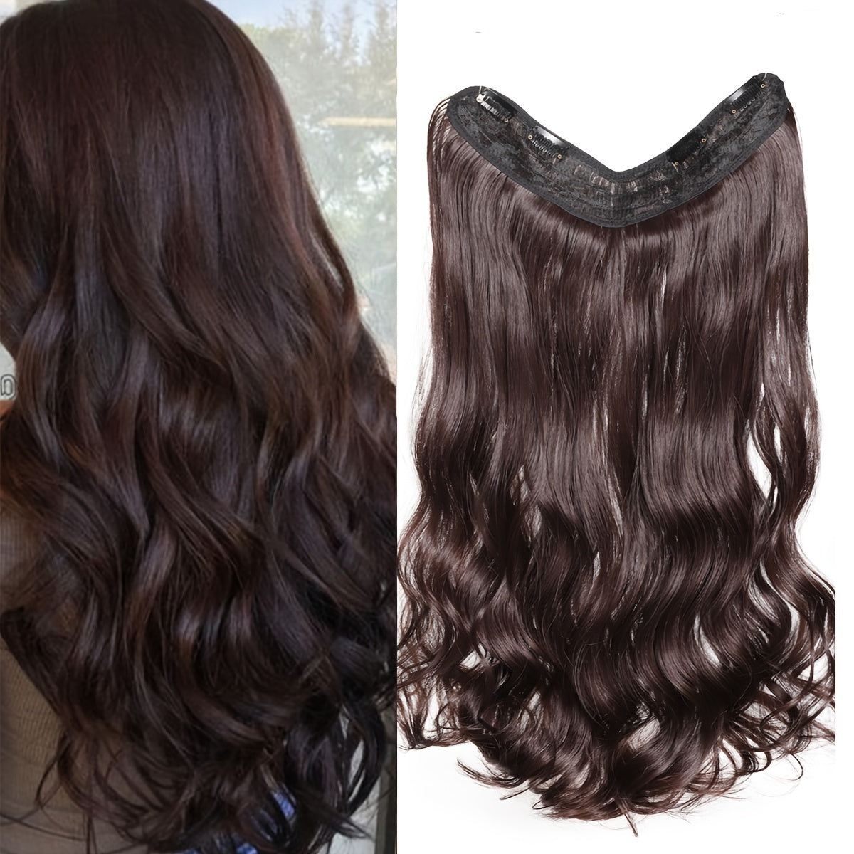 Synthetic Fiber Big Wave V-Shaped Hair Extensions, White Invisible, Available in 16/20/24/28 Inches, 4 Clip-In Extensions, with Options in Black And Brown for Everyday Parties And Holiday Gatherings