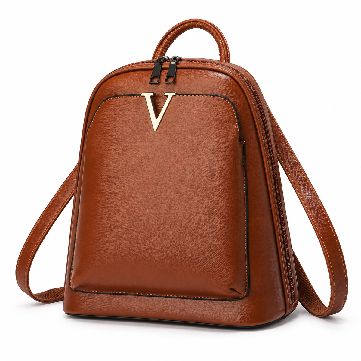 Classic Brown Backpack With Gold Accent