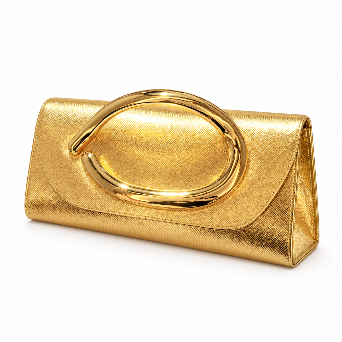 Elegant Gold Oval Handle Evening Clutch