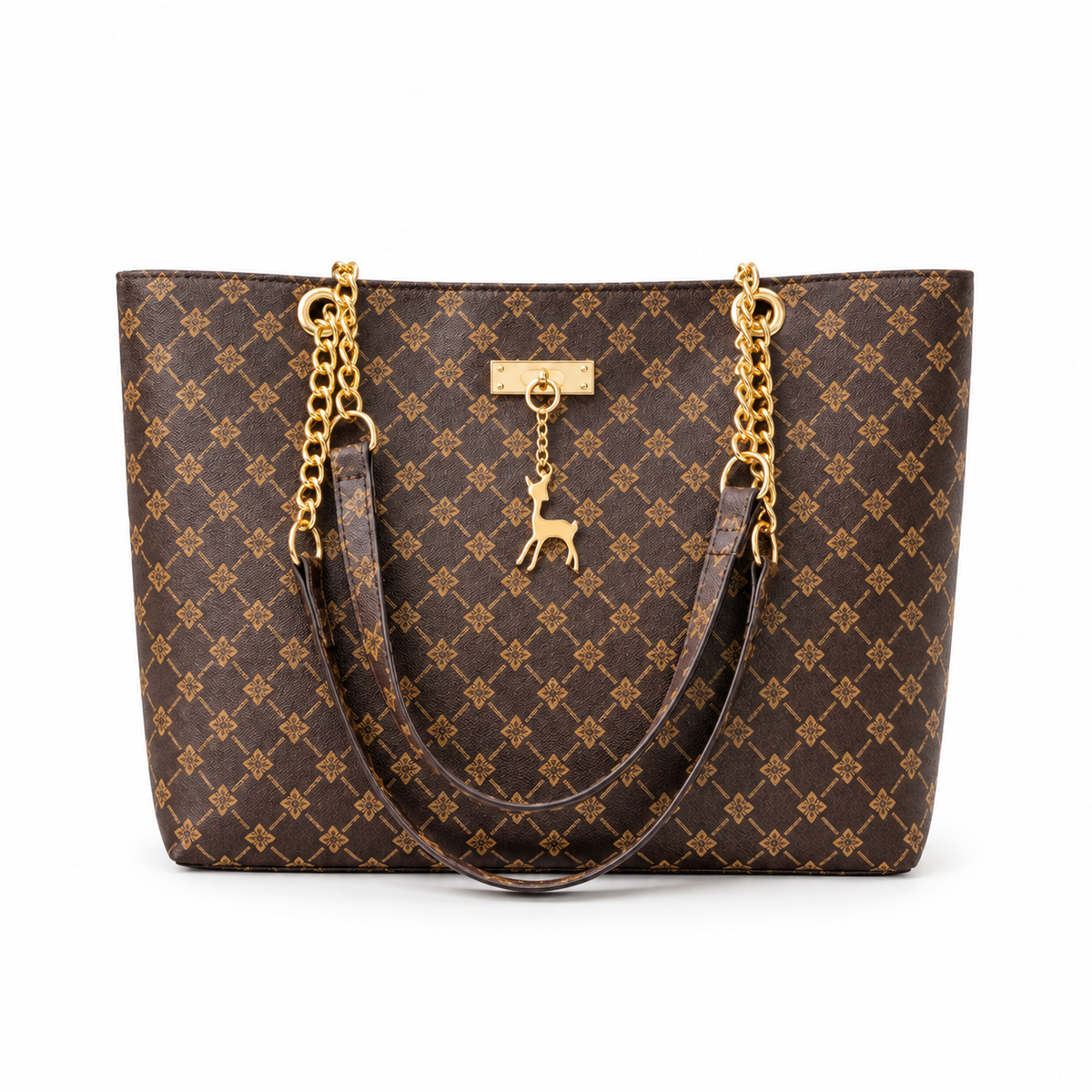 Elegant Monogram Chain Shoulder Tote Bag