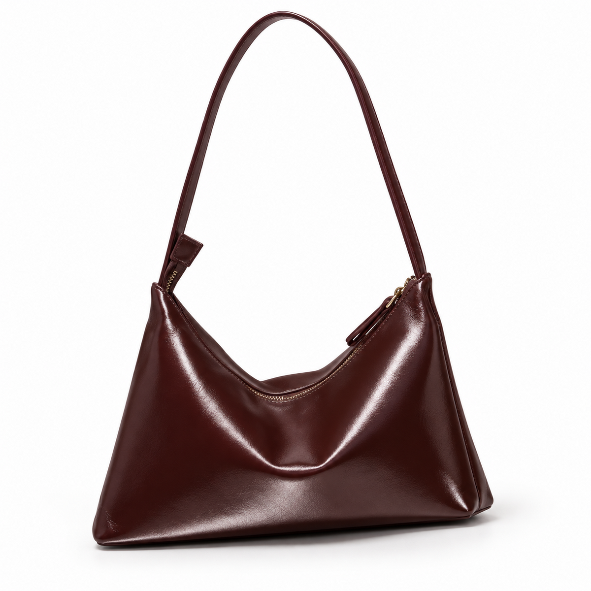 Elegant Wine Coffee Glossy Shoulder Bag