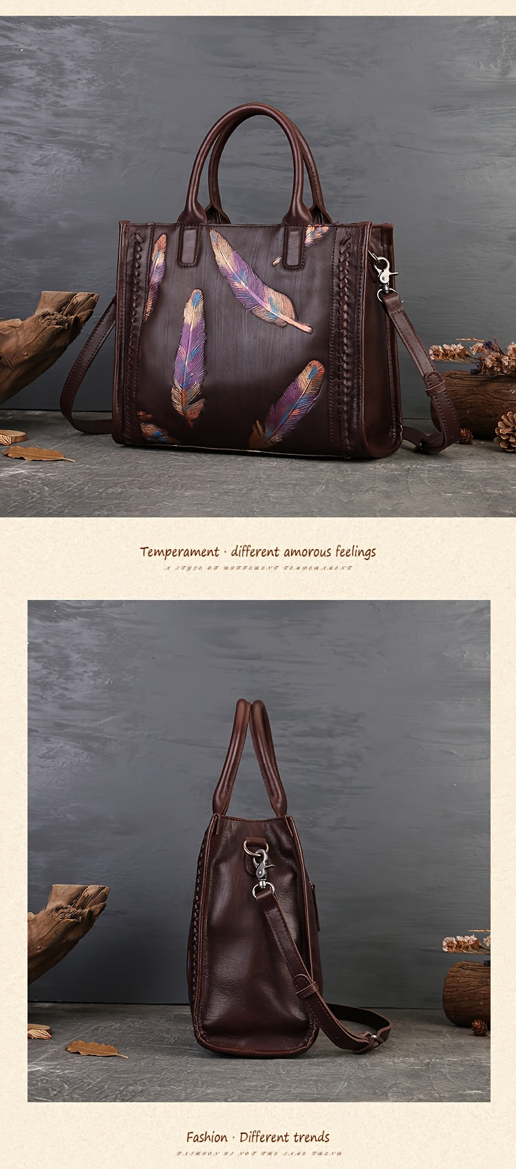 Vintage-Style Leather Tote Bag With Sling Strap, Large Capacity Handbag For Women