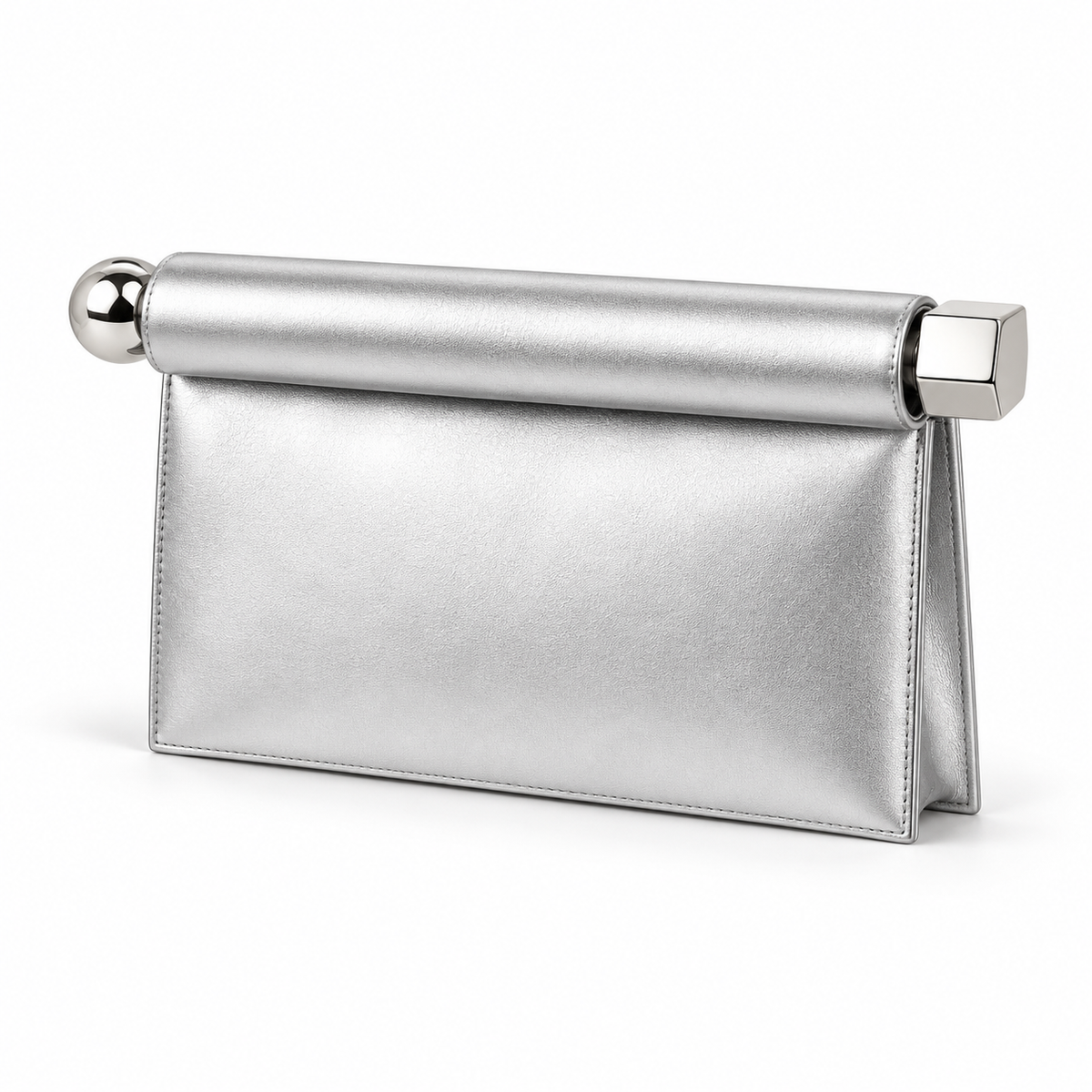 Elegant Silver Leather Evening Clutch Bag
