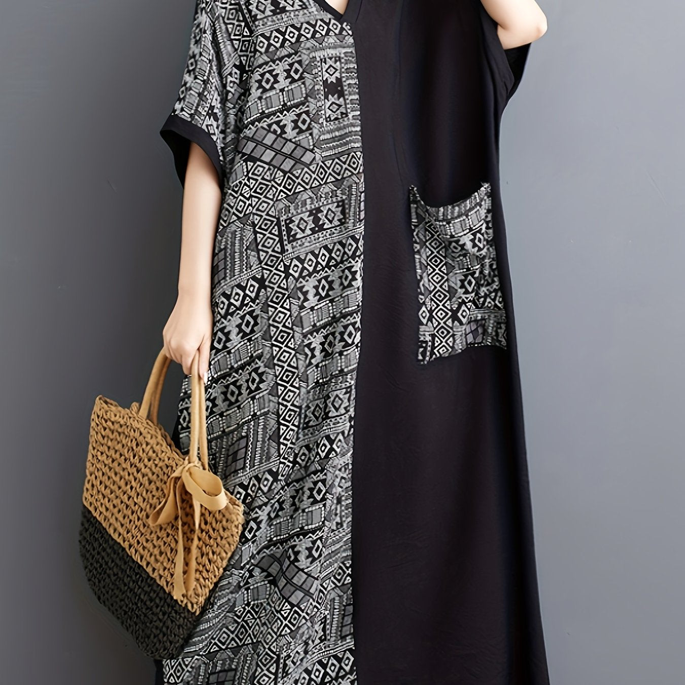 Bohemian Elegant Patchwork V-Neck Plus-Size Dress