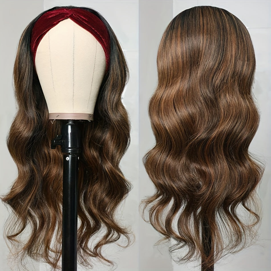 Unice Hair Balayage Headband Wig Human Hair Body Wave Highlight Wig Put On & Go Glueless Human Hair Wigs With Pre-attached Scarf