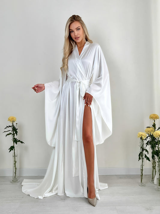 Ladies Satin Gown Silk Lace Bridal Kimono Abaya Nightgown Bridesmaid Gown Wedding Party Nightgown