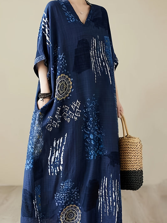 A Large-Sized, Elegant, Loose, And Comfortable V-Neck Dress, Perfect for The Beach, Seaside, Travel, And Casual Vacation Wear