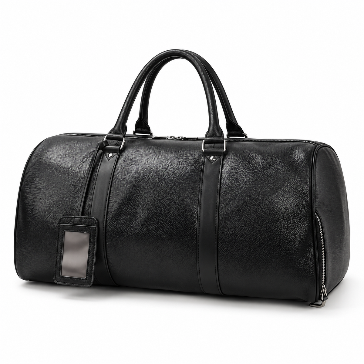 Classic Black Leather Duffel Travel Bag