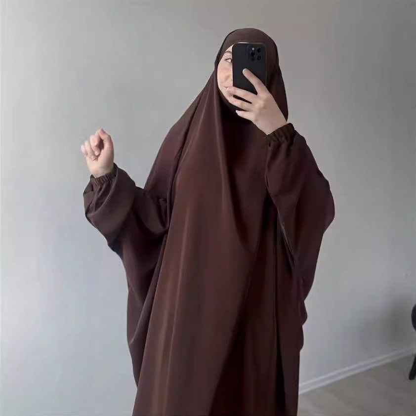 Middle East Dubai Women's Solid Color Loose Jilbaab Two-Piece Set with Large Hijab for Export