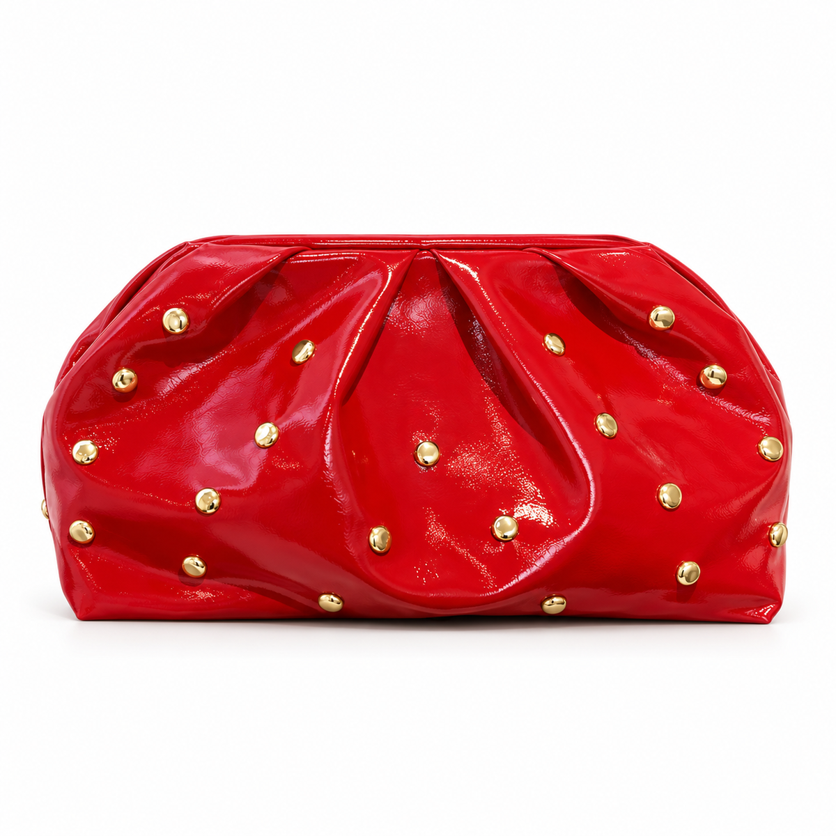 Red Studded Leather Evening Clutch Bag