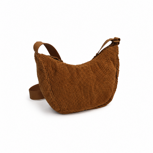 Brown Woven Crescent Hobo Shoulder Bag