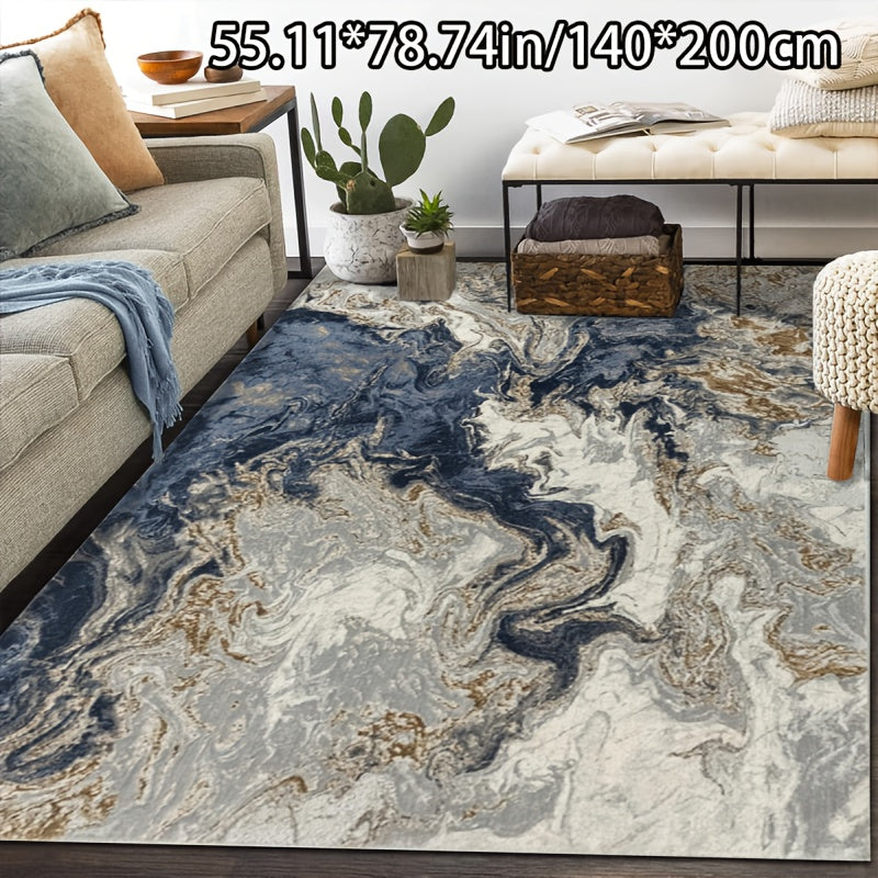 Crystal Velvet + 750g/m² + Anti-slip Dotted Plastic Backing + Bottom Dotted Plastic Floral Pattern Process, 1pc Crystal Velvet Home Decor, Simple Abstract Dark Blue Pattern, Comfortable and Versatile Decorative Style, Living