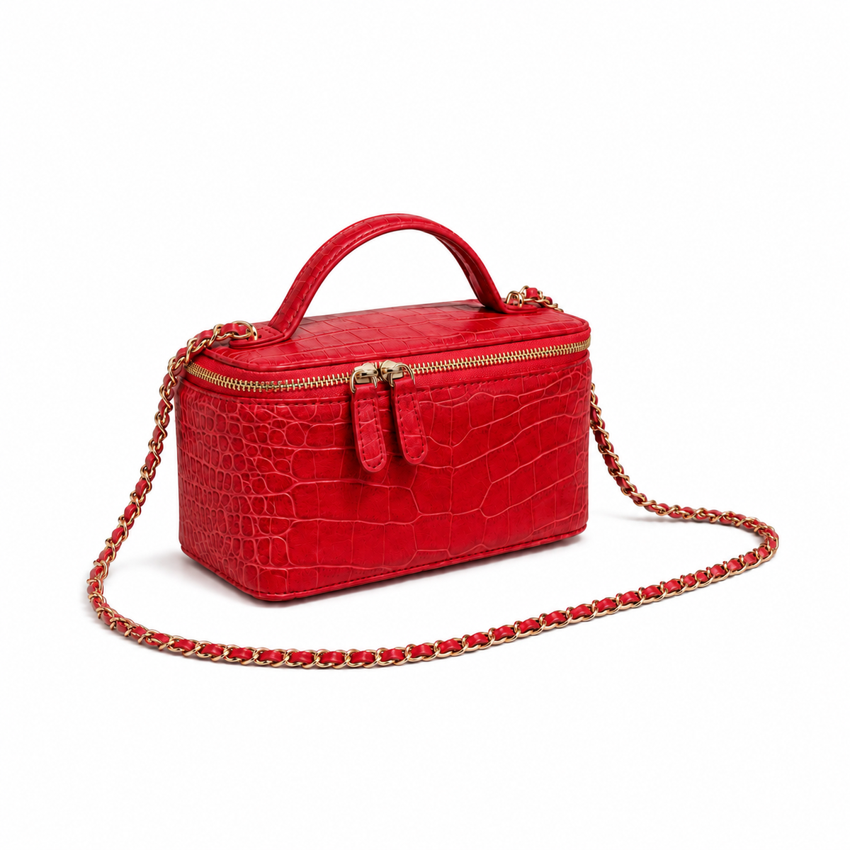 Red Crocodile-Embossed Vanity Handbag