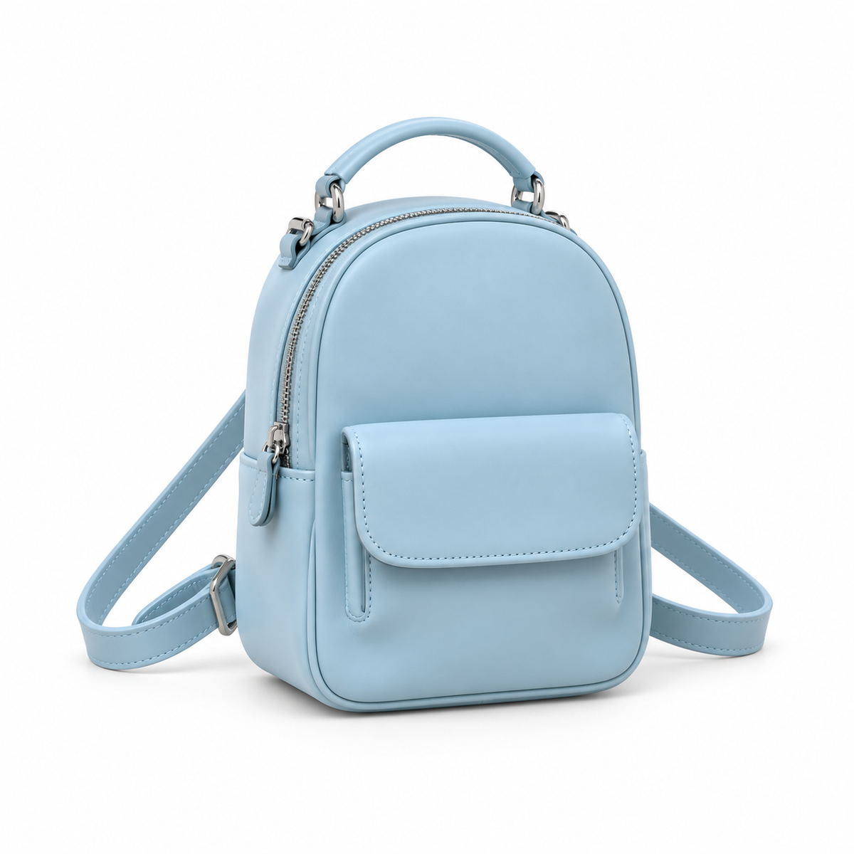 Powder Blue Vegan Leather Mini Backpack