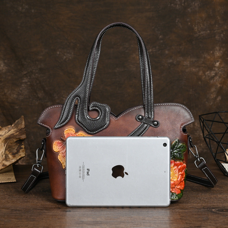 Leather Women's Handbag, Vintage One-Shoulder Crossbody Bag, Women's Cheongsam Bag Chinese Style