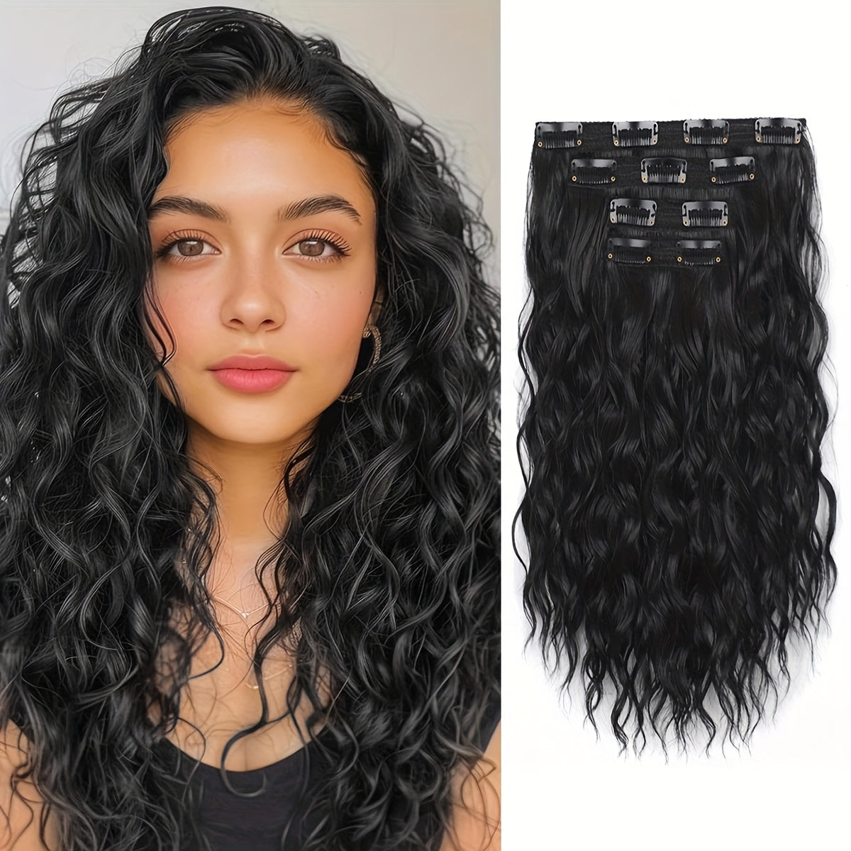 Curly Hair Extensions, 12-Inch Clip-Ins for a Short, Soft, And Look. Lace Weft Curly Wavy Clip-In Extensions That Are Discreet for Women, Featuring a Chocolate Brown Base with Honey Blonde Highlights
