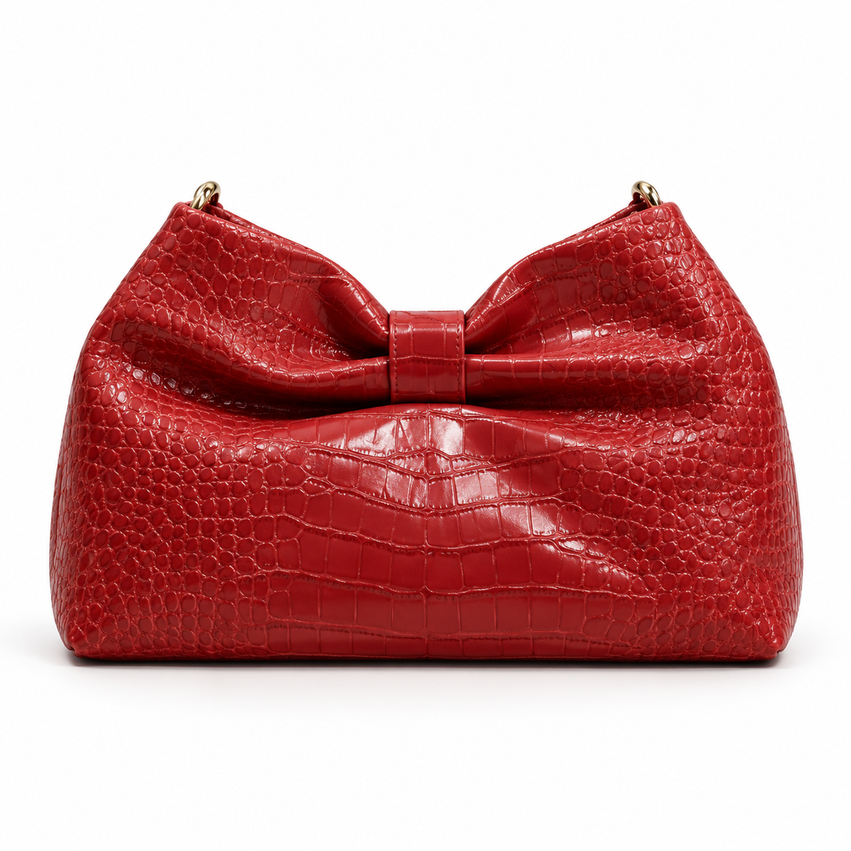 Elegant Red Crocodile Embossed Bow Crossbody Bag