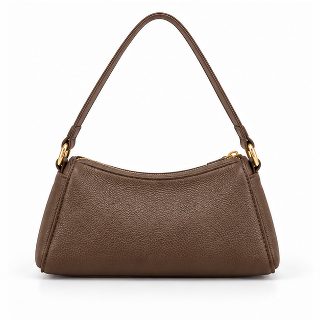 Coffee Textured Shoulder Bag With Zipper