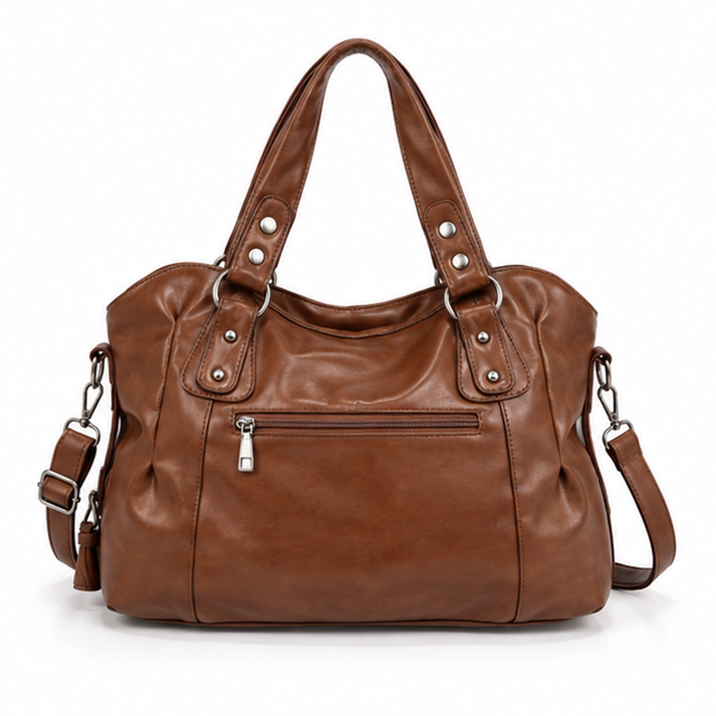 Vintage Coffee Lace-Up Leather Shoulder Handbag