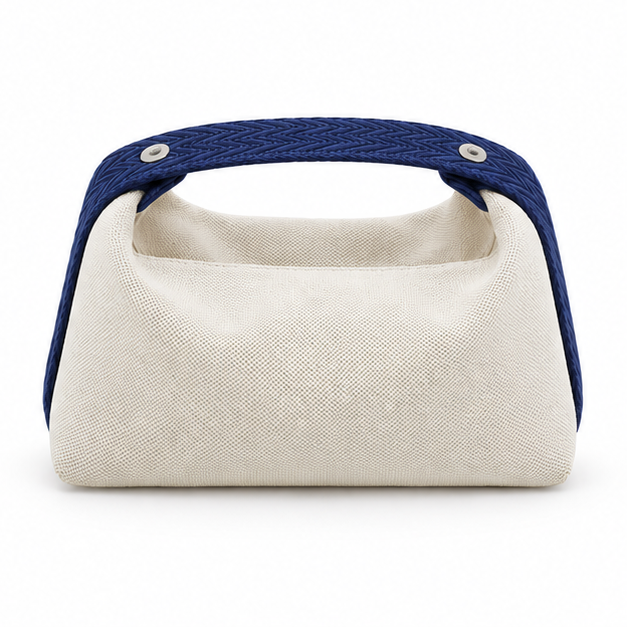 Cream Canvas Bag With Navy Strap