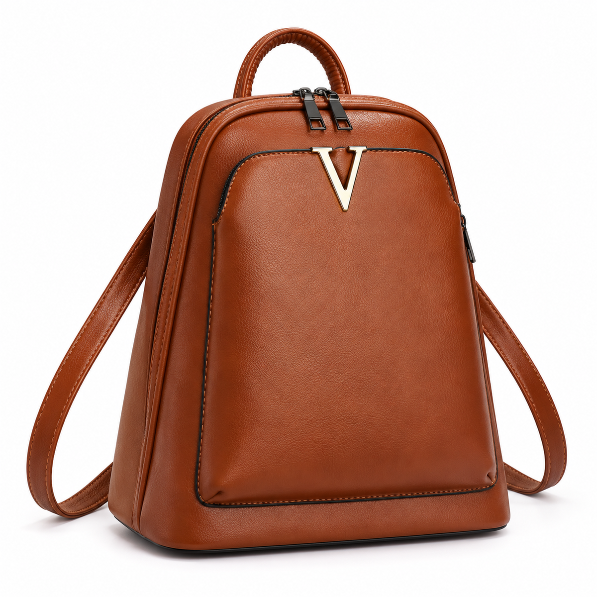 Classic Brown Backpack With Gold Accent