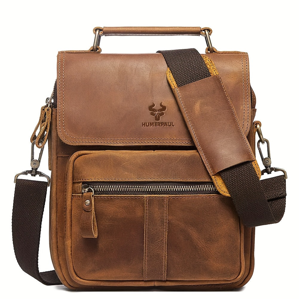 Leather Messenger Bag For Men, Shoulder Crossbody Bag With Adjustable Straps For Work Business