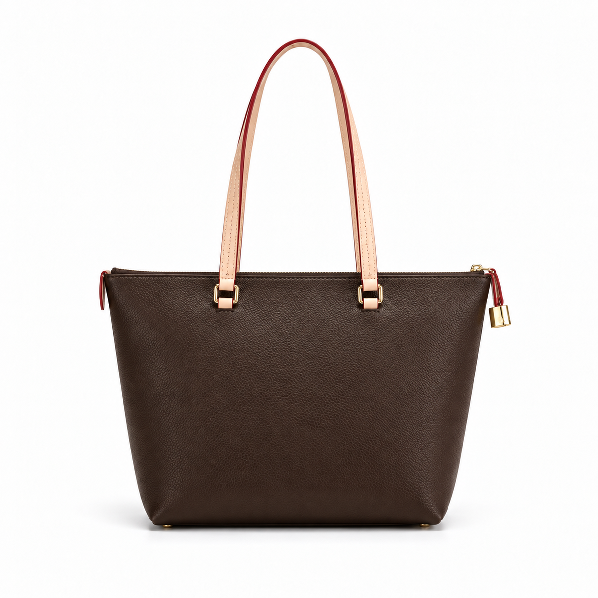 Elegant Brown Zip Detail Tote Shoulder Bag