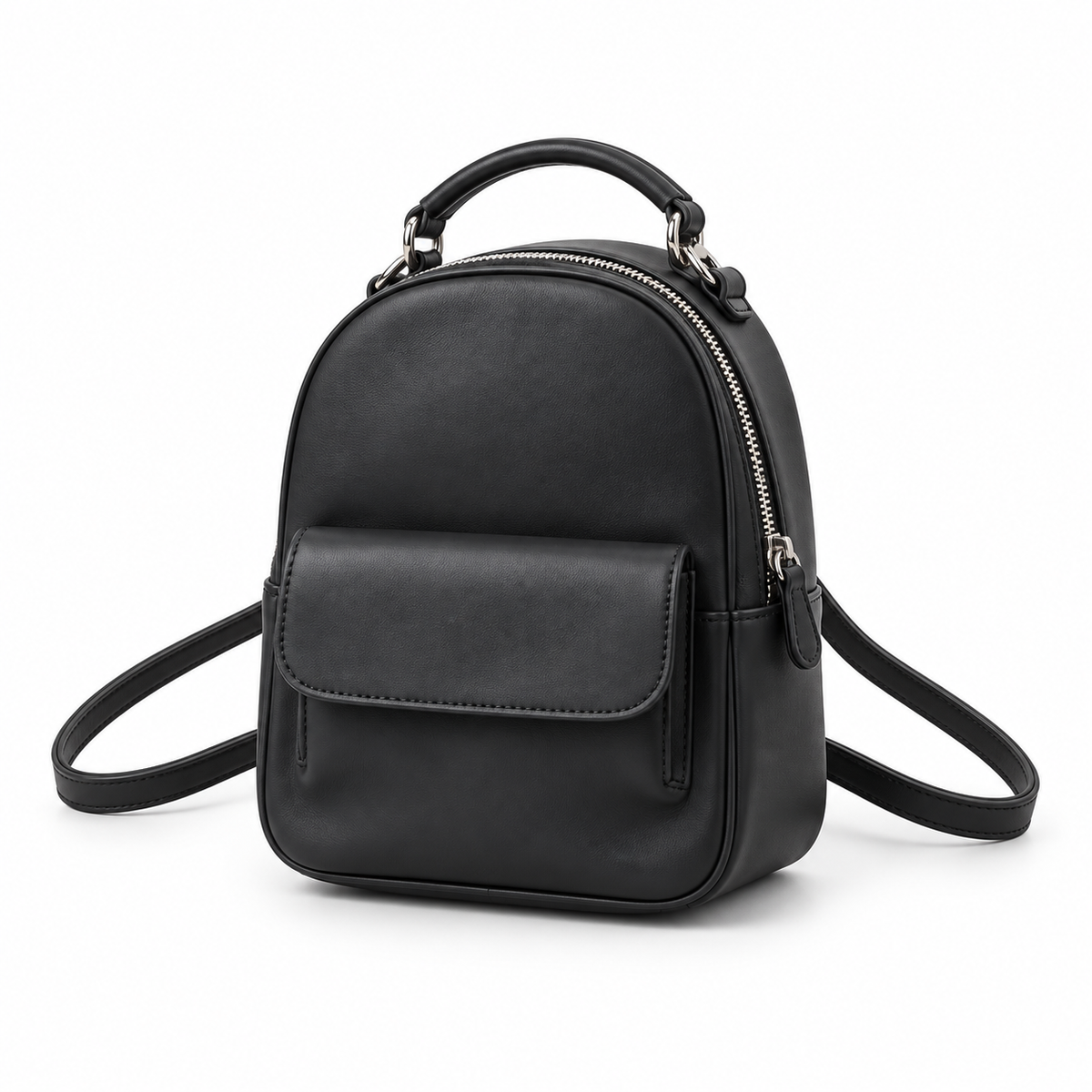 Black Vegan Leather Mini Backpack Bag