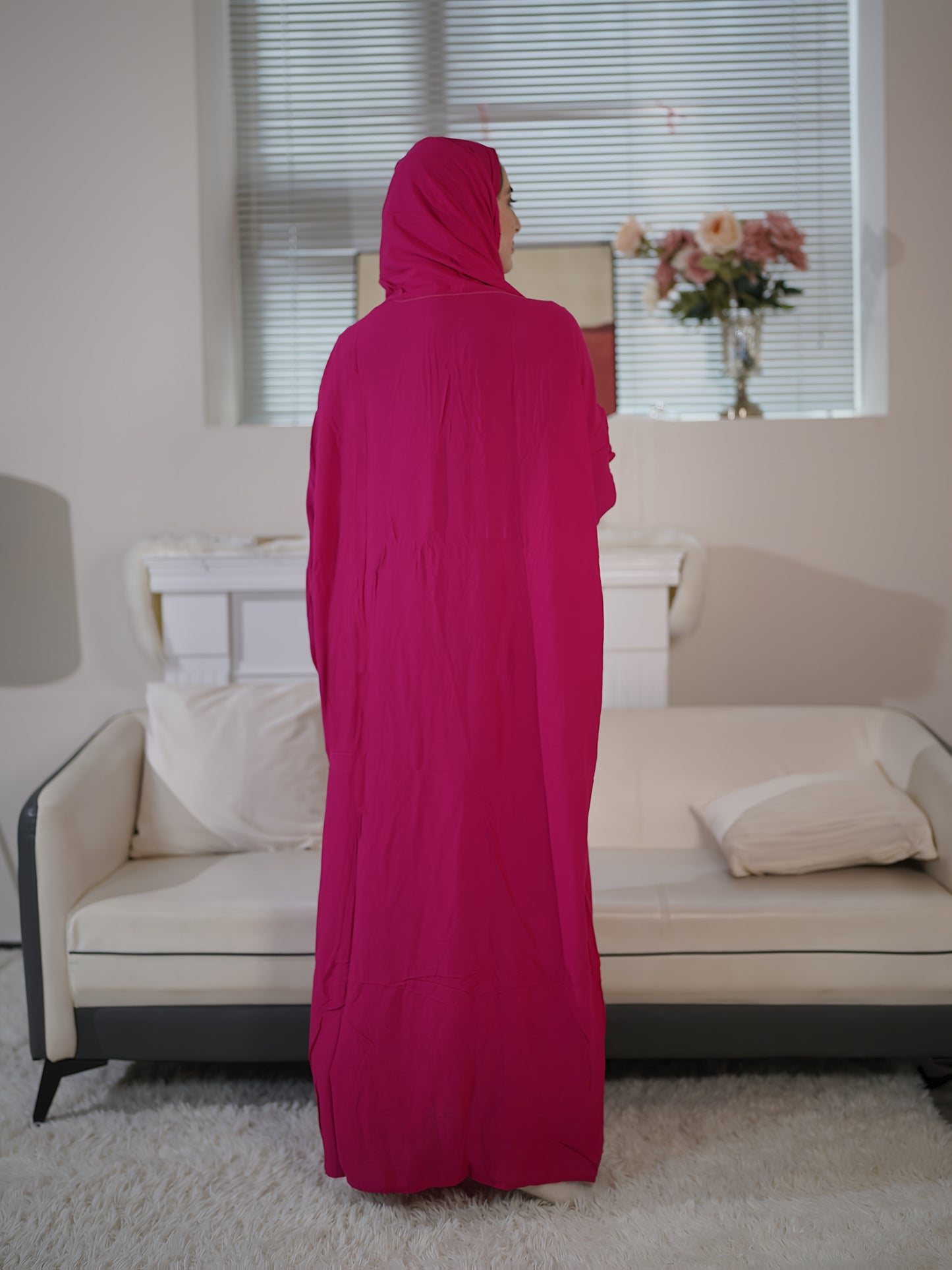 Long Sleeve Comfortable Women's Prayer Arabic Abaya - Integrated Hijab, Solid Color, Loose Fit, Rayon Fabric, Machine Washable